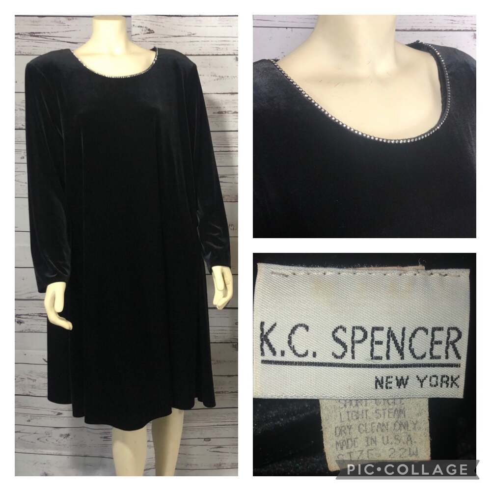 Vintage K.C. Spencer New York Velvet Rhinestone Long Sleeve Shift Dress size 22W